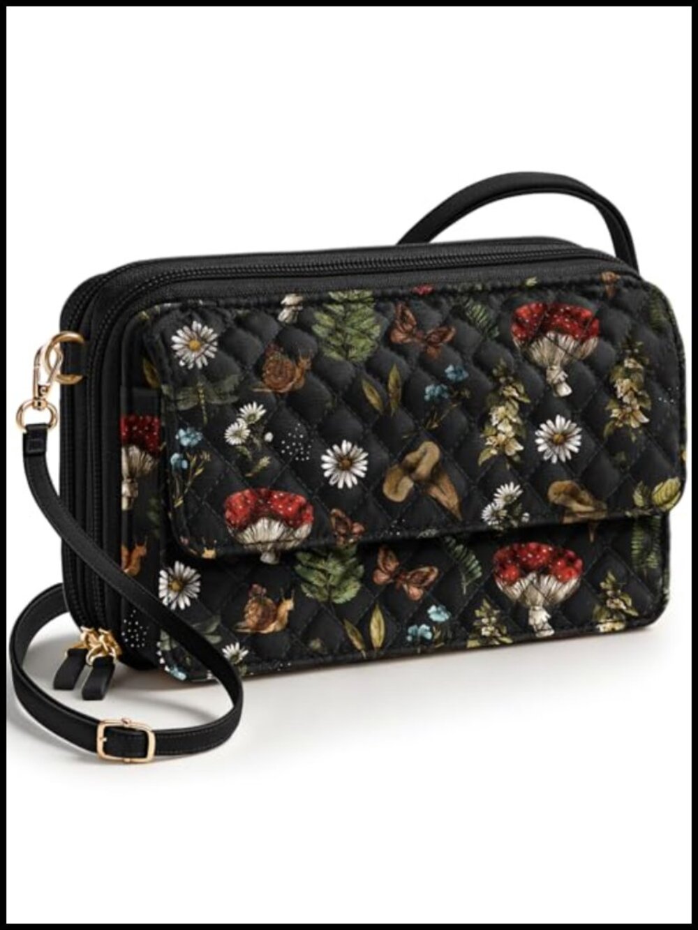 Quilted Cotton Crossbody Bag RFID Wallet Phone Pocket